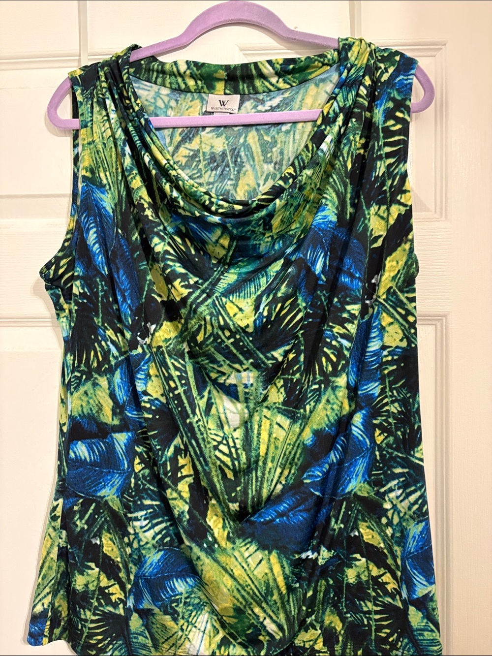 W by Worth Blue & Green Tropical Cowl Neck Camisole size XL PtP 24 inches